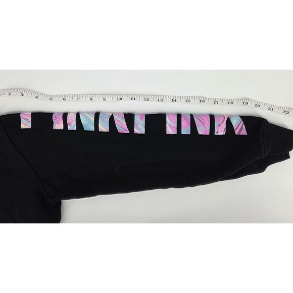 Pink Victoria's Secret Sweatshirt Cropped Child Size Small Black Layers Logo 90s - Picture 6 of 8